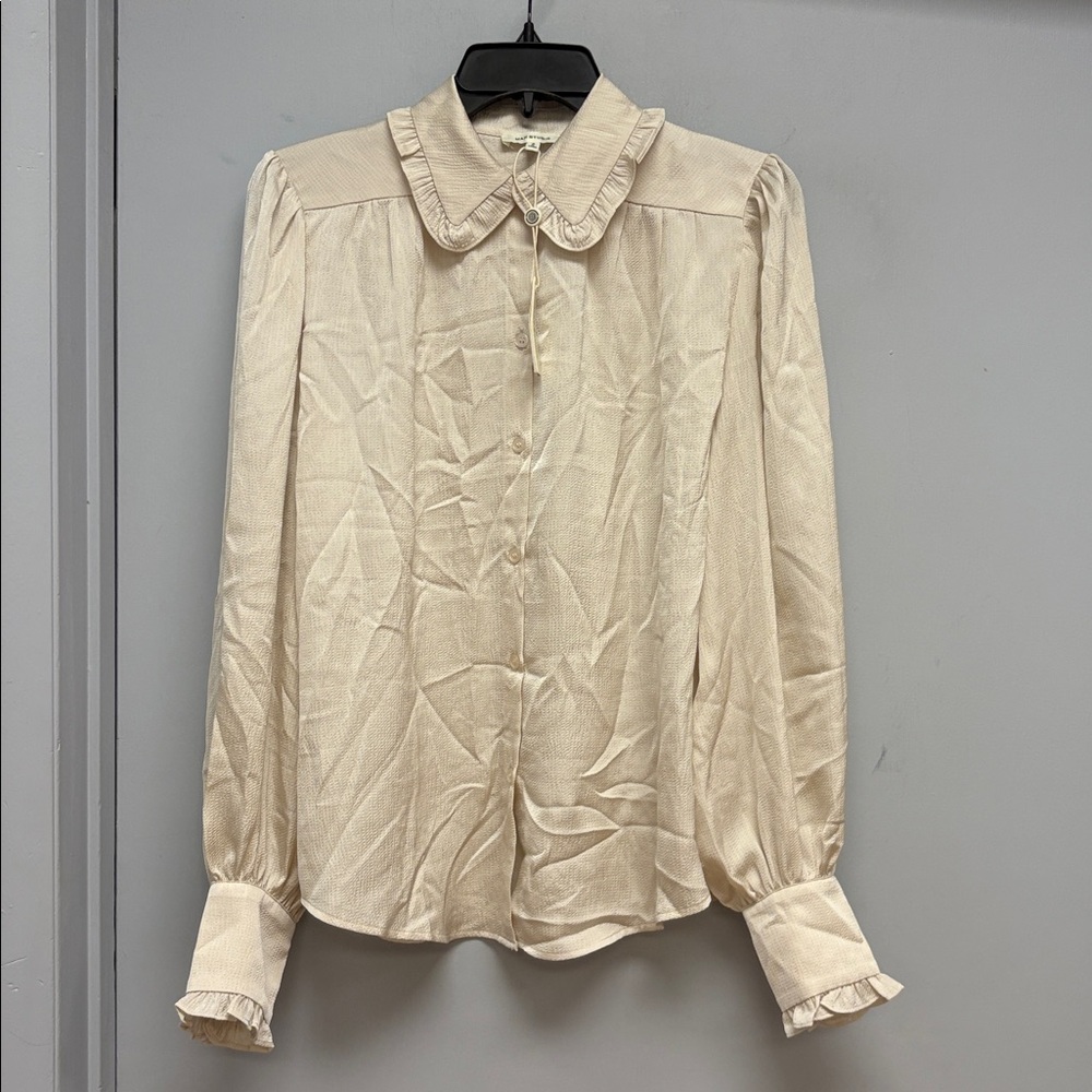 Max Studio Cream Ruffle Collar Long Sleeve Blouse | Women’s Small
